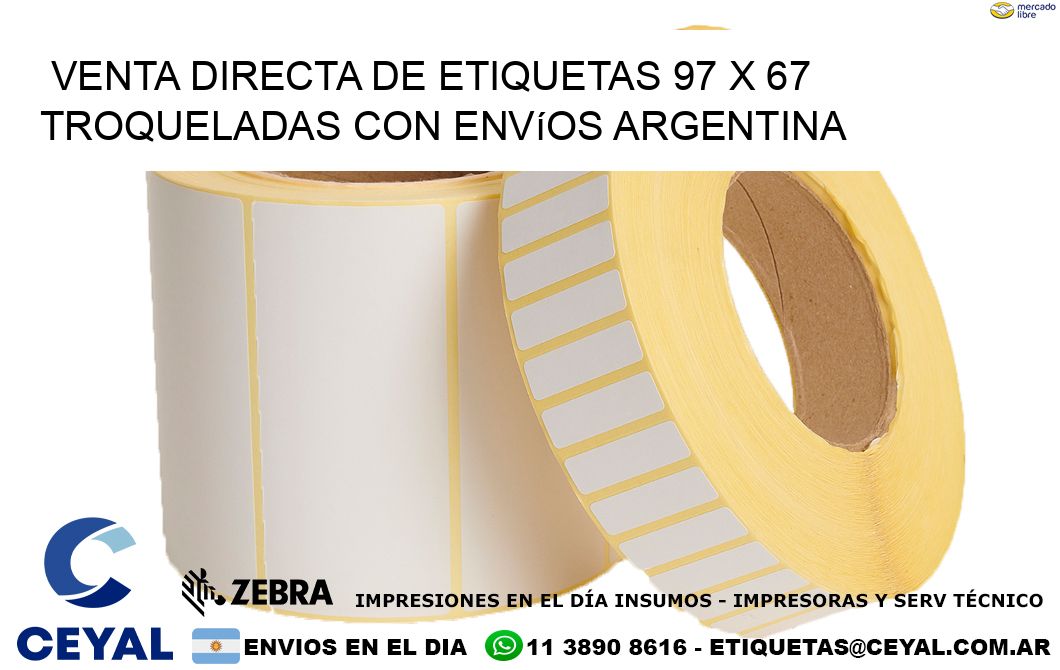 Venta directa de etiquetas 97 x 67 troqueladas con envíos Argentina