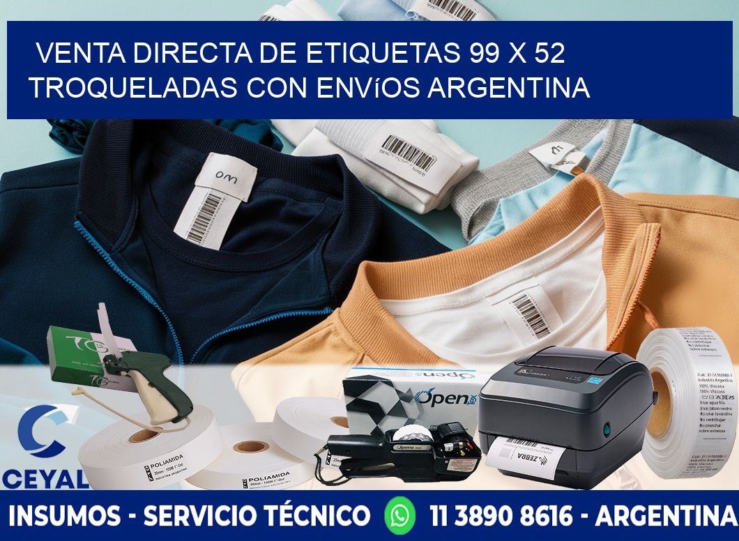 Venta directa de etiquetas 99 x 52 troqueladas con envíos Argentina