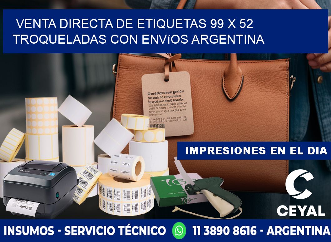 Venta directa de etiquetas 99 x 52 troqueladas con envíos Argentina