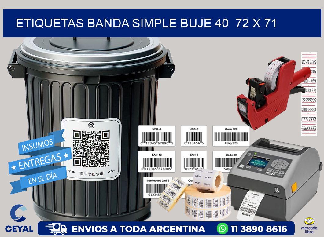 etiquetas banda simple buje 40  72 x 71