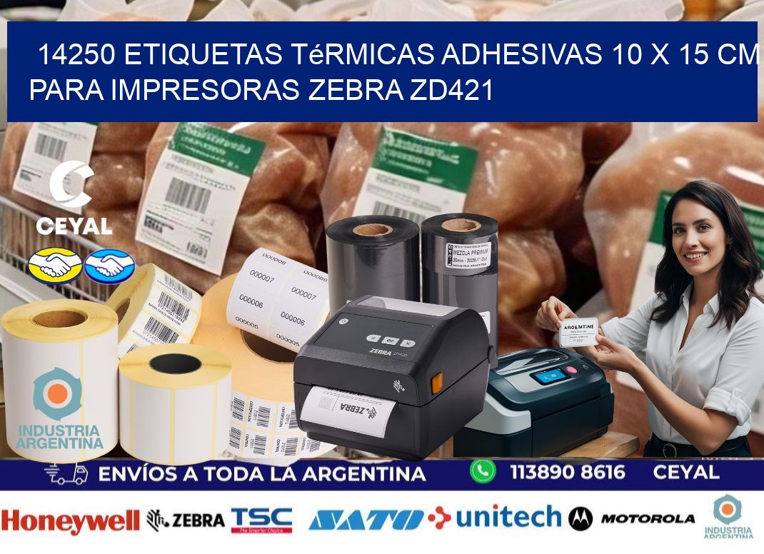 14250 Etiquetas Térmicas Adhesivas 10 x 15 cm para Impresoras Zebra ZD421