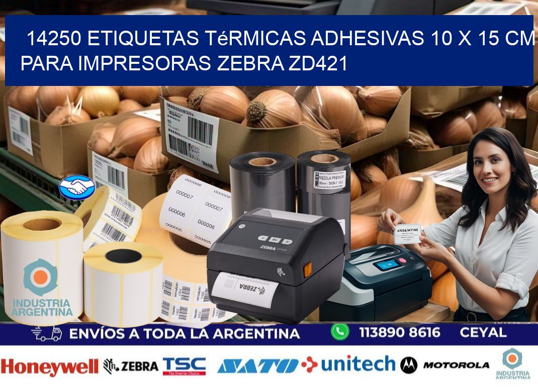 14250 Etiquetas Térmicas Adhesivas 10 x 15 cm para Impresoras Zebra ZD421