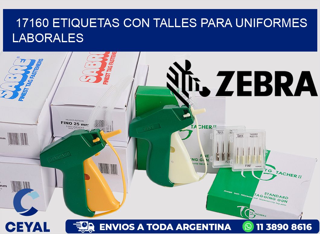 17160 etiquetas con talles para uniformes laborales