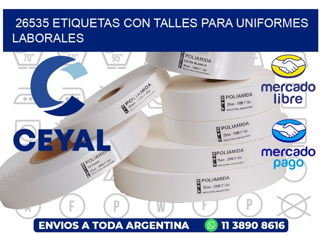 26535 etiquetas con talles para uniformes laborales