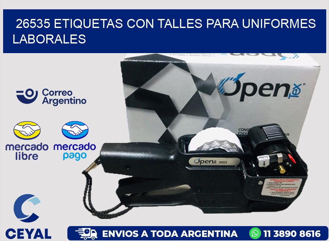 26535 etiquetas con talles para uniformes laborales