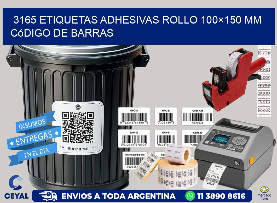 3165 etiquetas adhesivas rollo 100×150 mm código de barras