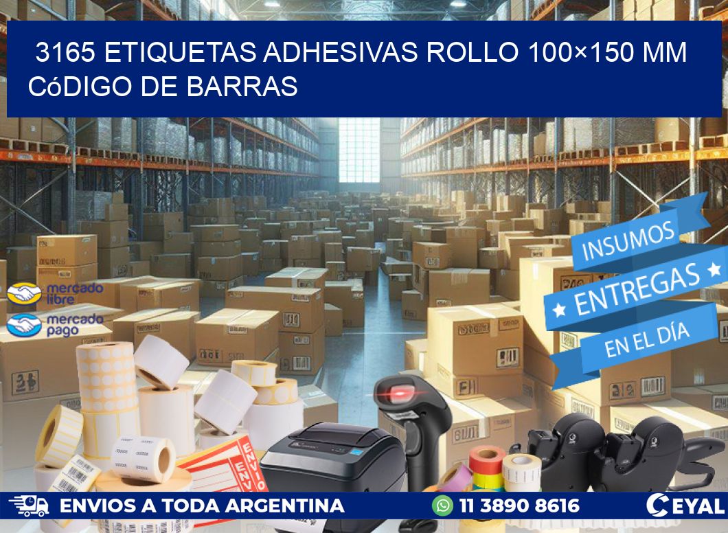3165 etiquetas adhesivas rollo 100×150 mm código de barras