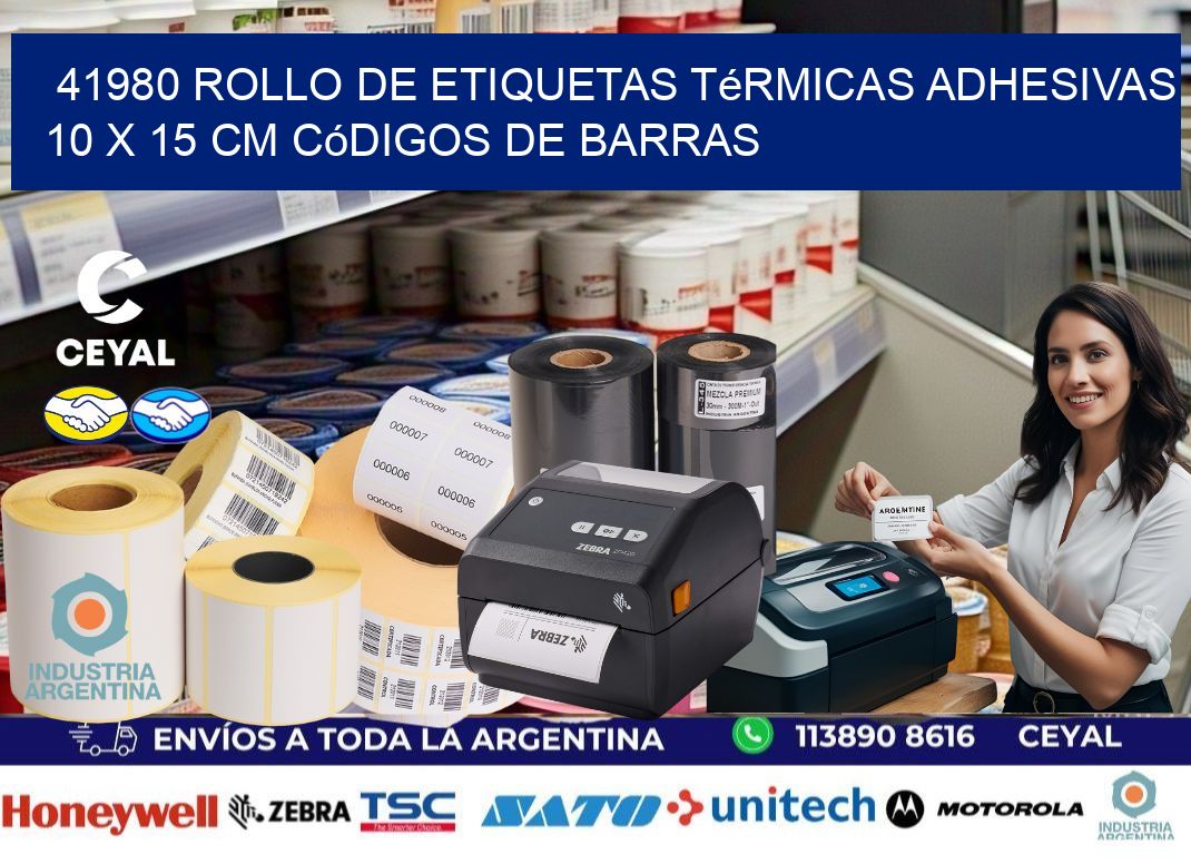 41980 Rollo de Etiquetas Térmicas Adhesivas 10 x 15 cm Códigos de Barras