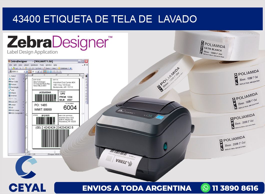43400 etiqueta de tela de  lavado