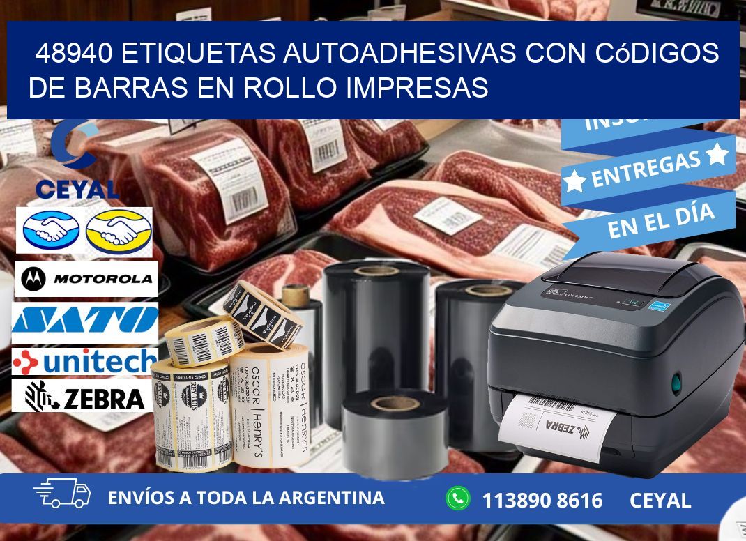 48940 Etiquetas autoadhesivas con códigos de barras en rollo impresas