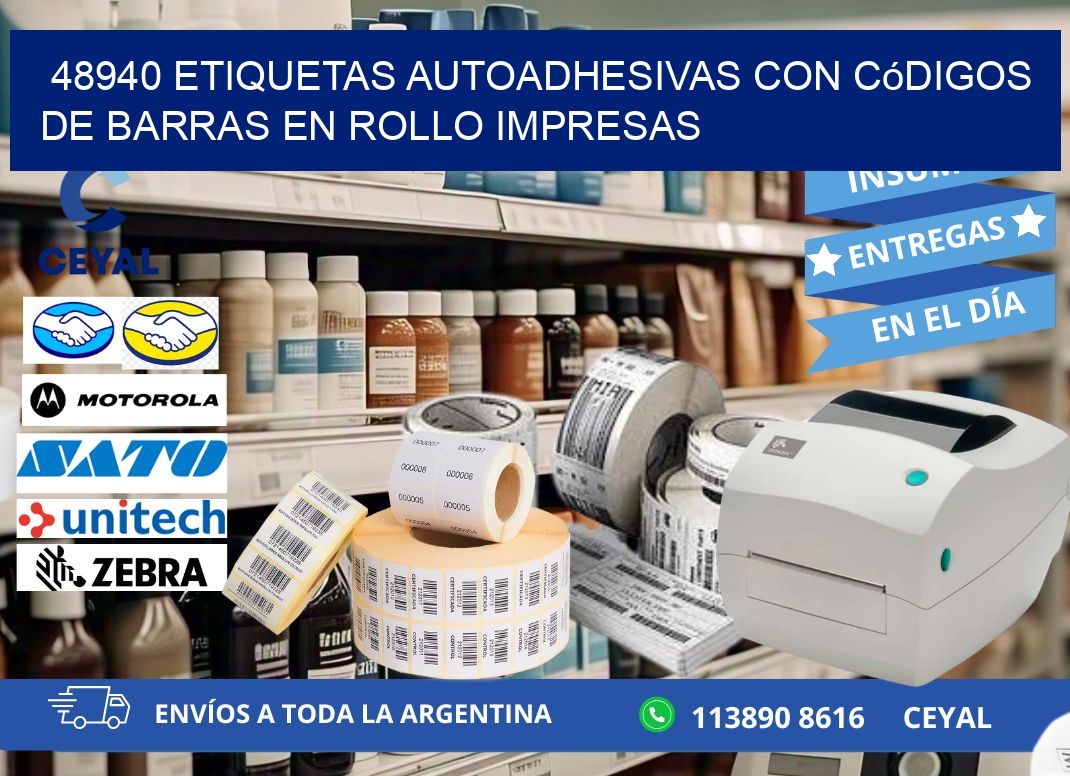 48940 Etiquetas autoadhesivas con códigos de barras en rollo impresas