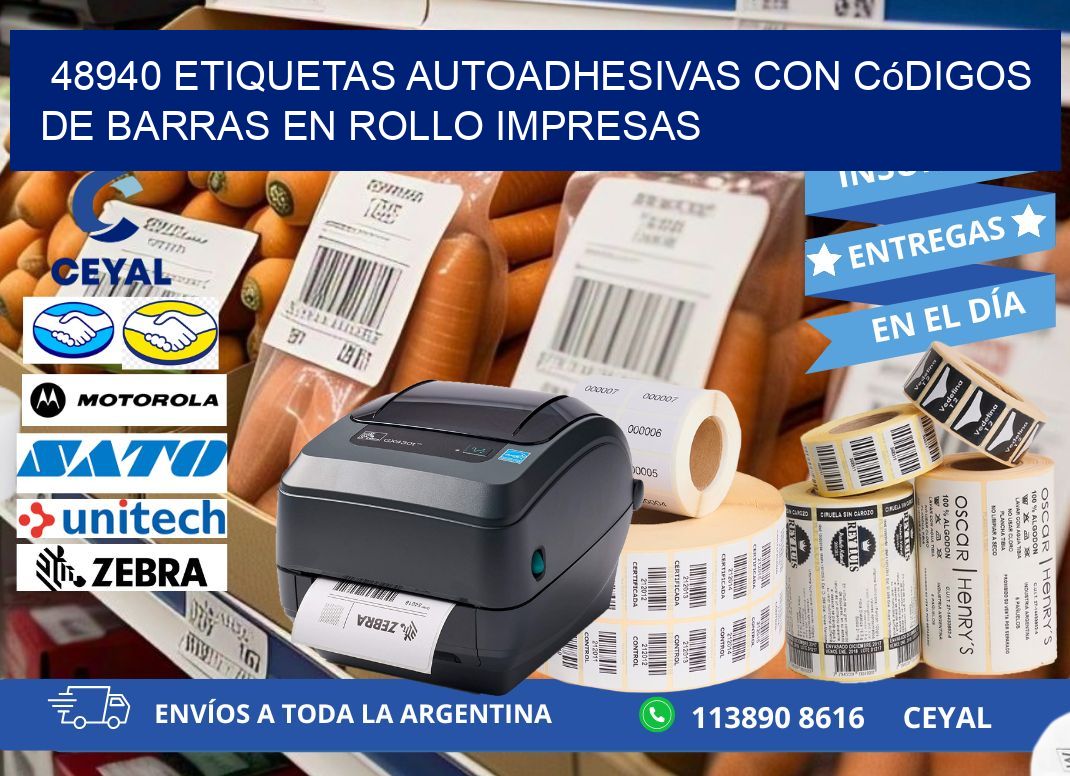 48940 Etiquetas autoadhesivas con códigos de barras en rollo impresas