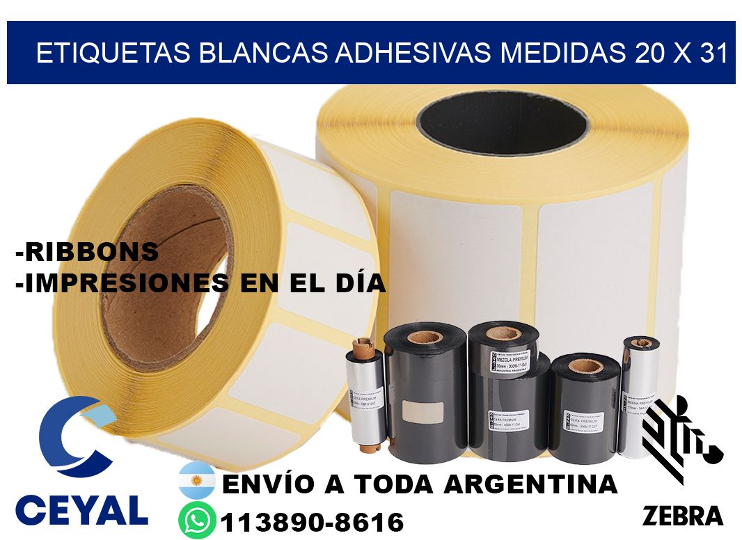 etiquetas blancas adhesivas medidas 20 x 31