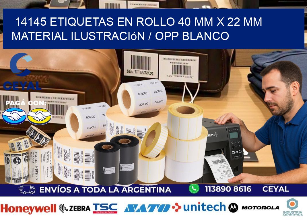 14145 Etiquetas en rollo 40 mm x 22 mm material Ilustración / OPP Blanco