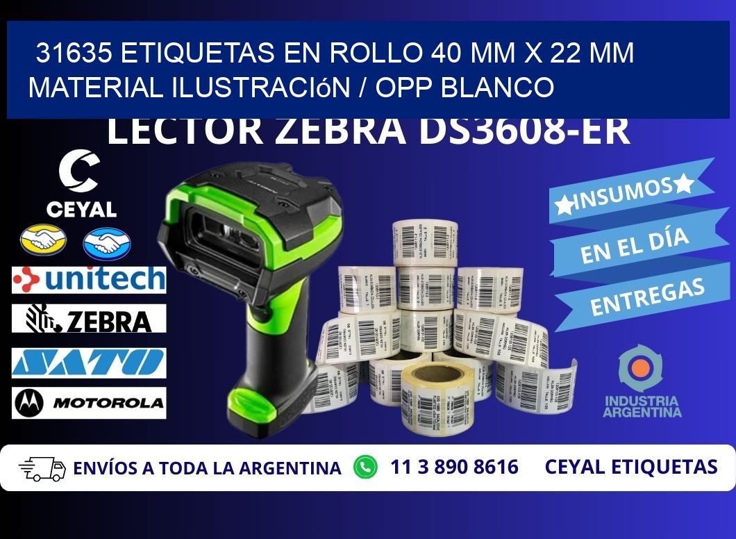 31635 Etiquetas en rollo 40 mm x 22 mm material Ilustración / OPP Blanco