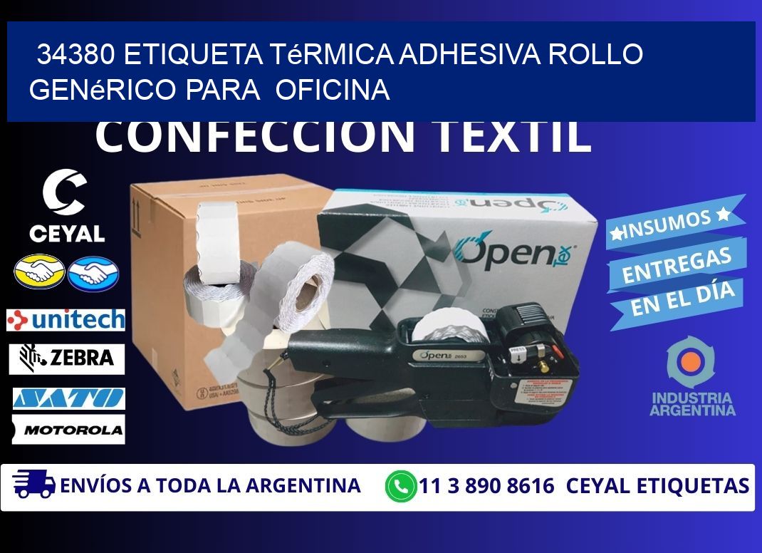 34380 Etiqueta térmica adhesiva Rollo genérico para oficina