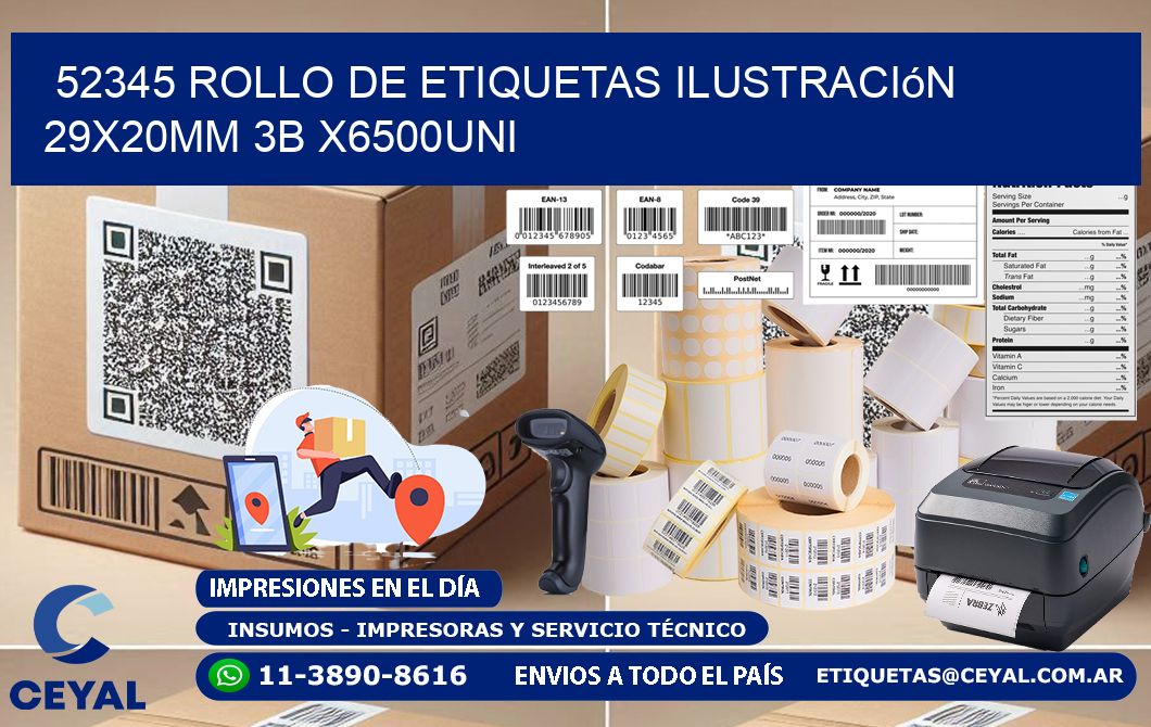 52345 Rollo De Etiquetas Ilustración 29x20mm 3b X6500uni