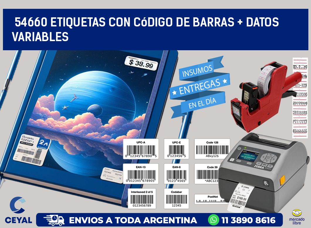 54660 etiquetas con código de barras + datos variables