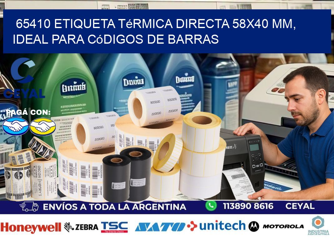 65410 Etiqueta Térmica Directa 58×40 mm, ideal para códigos de barras