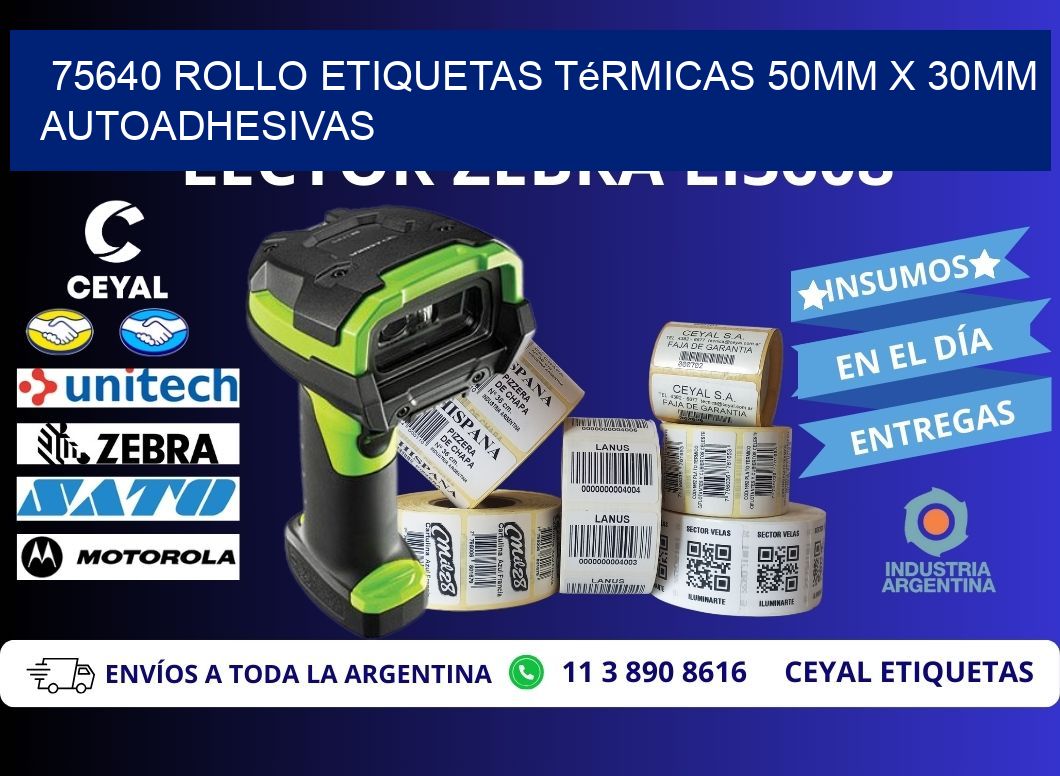 75640 Rollo Etiquetas Térmicas 50mm X 30mm Autoadhesivas
