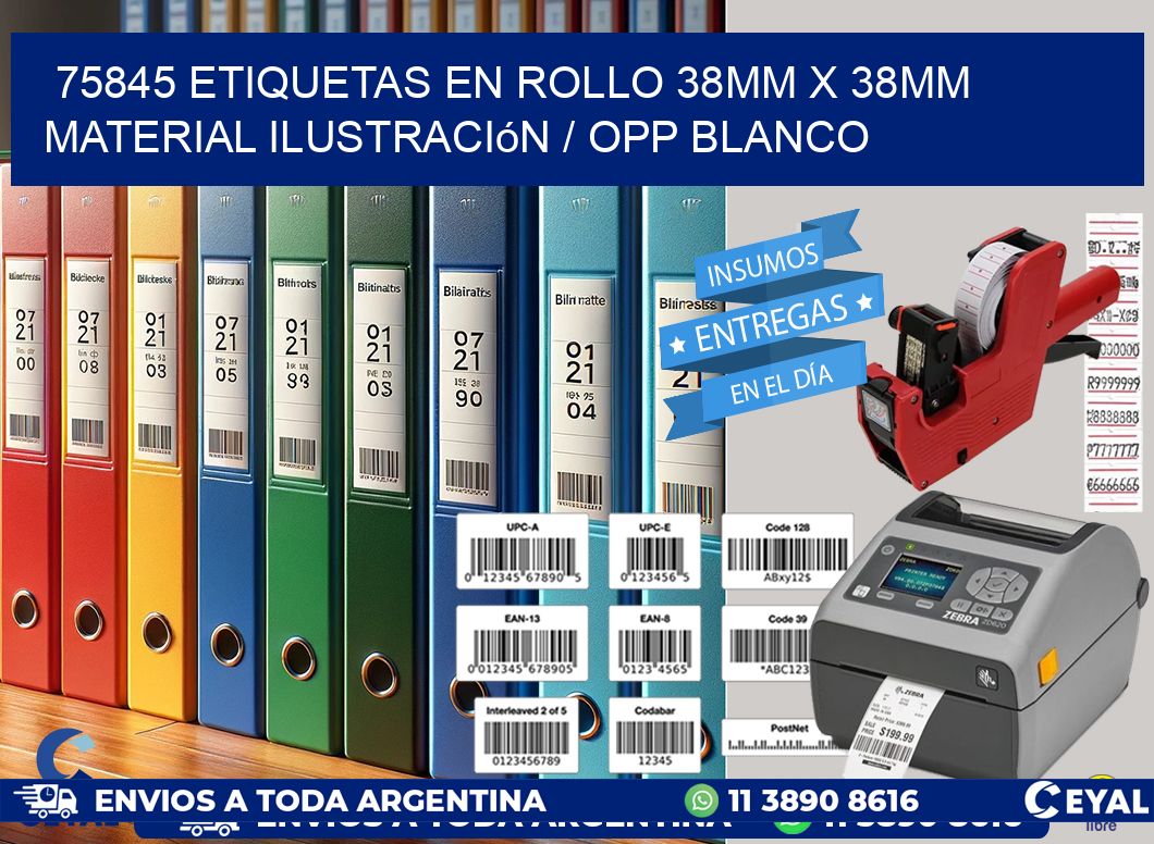 75845 Etiquetas en rollo 38mm x 38mm material Ilustración / OPP Blanco