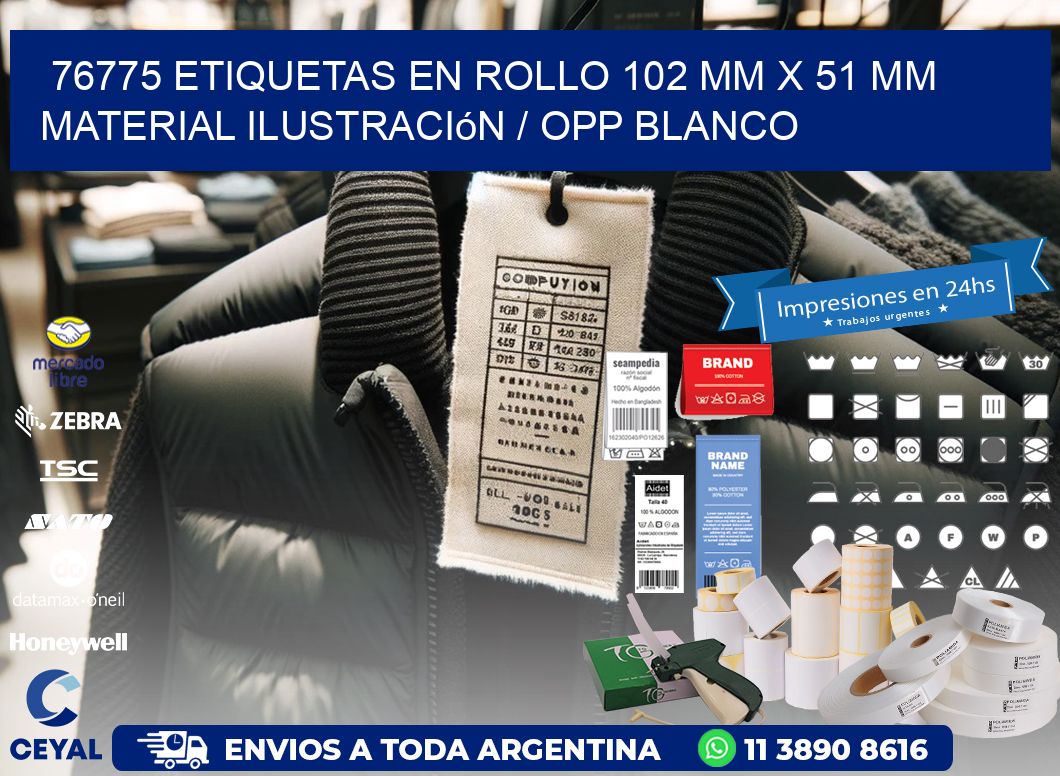 76775 Etiquetas en rollo 102 mm x 51 mm material Ilustración / OPP Blanco