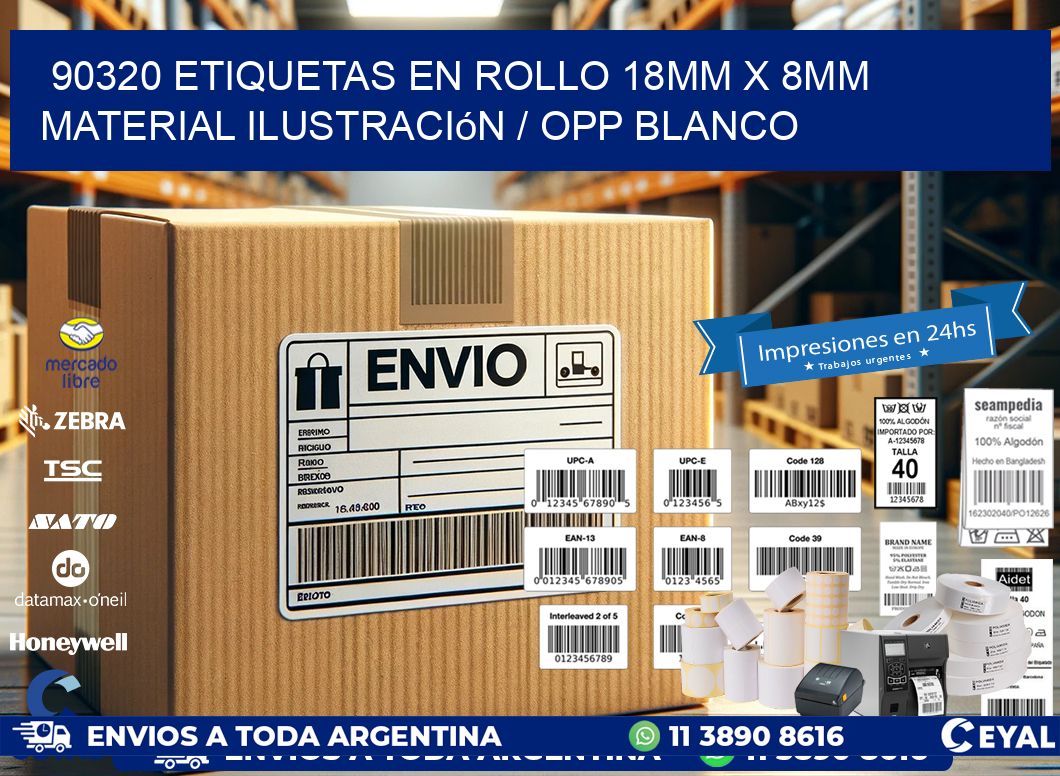 90320 Etiquetas en rollo 18mm x 8mm material Ilustración / OPP Blanco