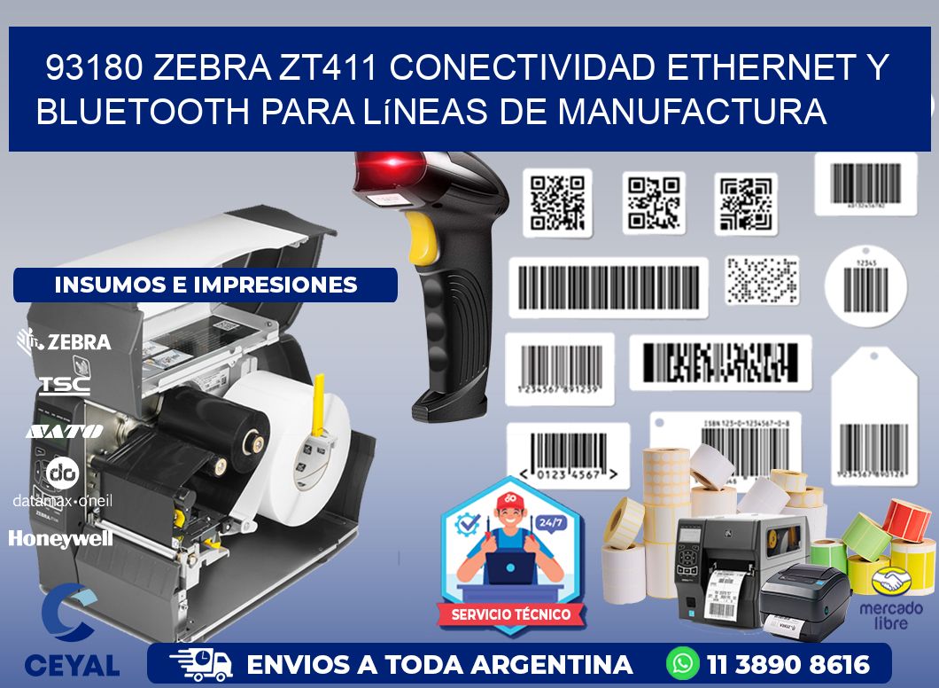 93180 Zebra ZT411 conectividad ethernet y Bluetooth para líneas de manufactura