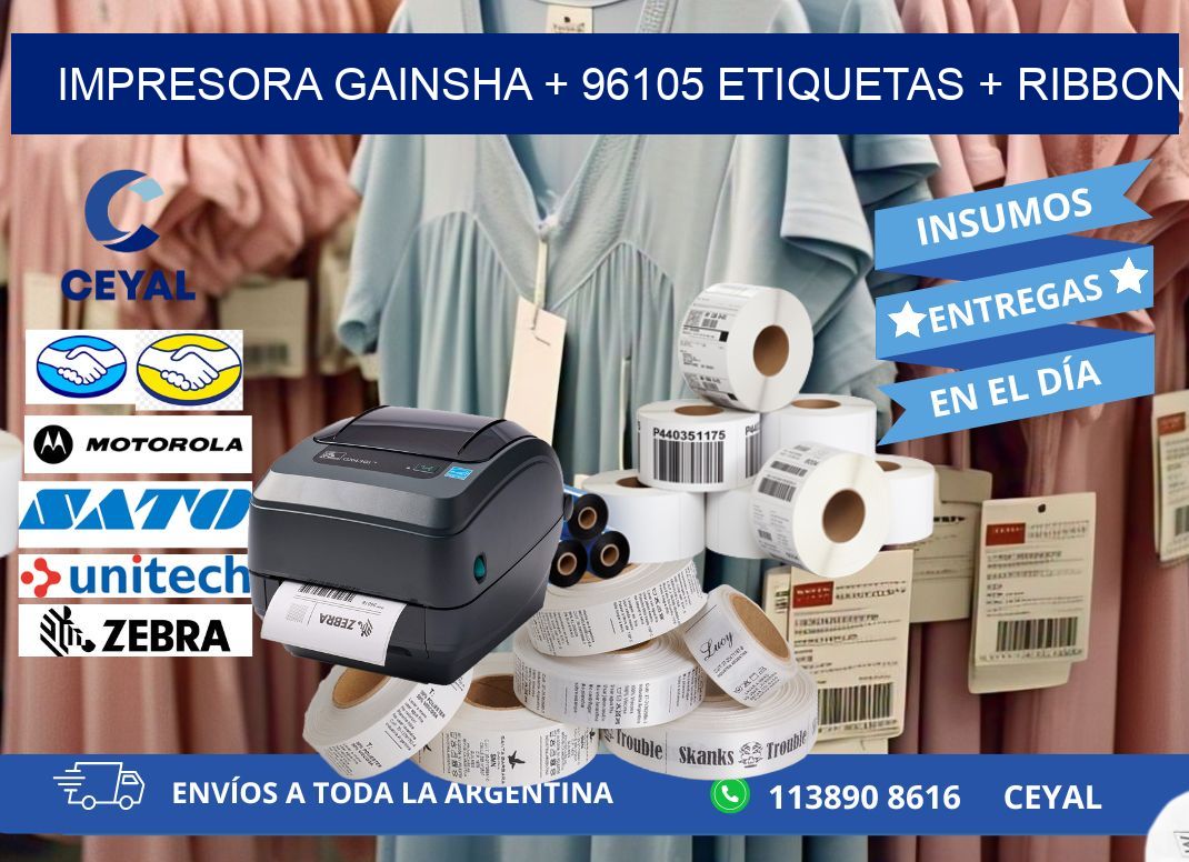 impresora gainsha + 96105 etiquetas + ribbon