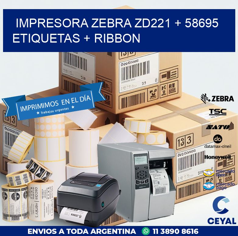 impresora zebra zd221 + 58695 etiquetas + ribbon