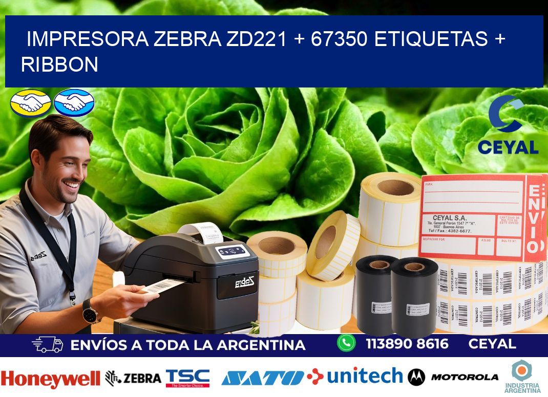 impresora zebra zd221 + 67350 etiquetas + ribbon