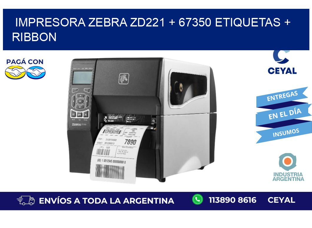 impresora zebra zd221 + 67350 etiquetas + ribbon