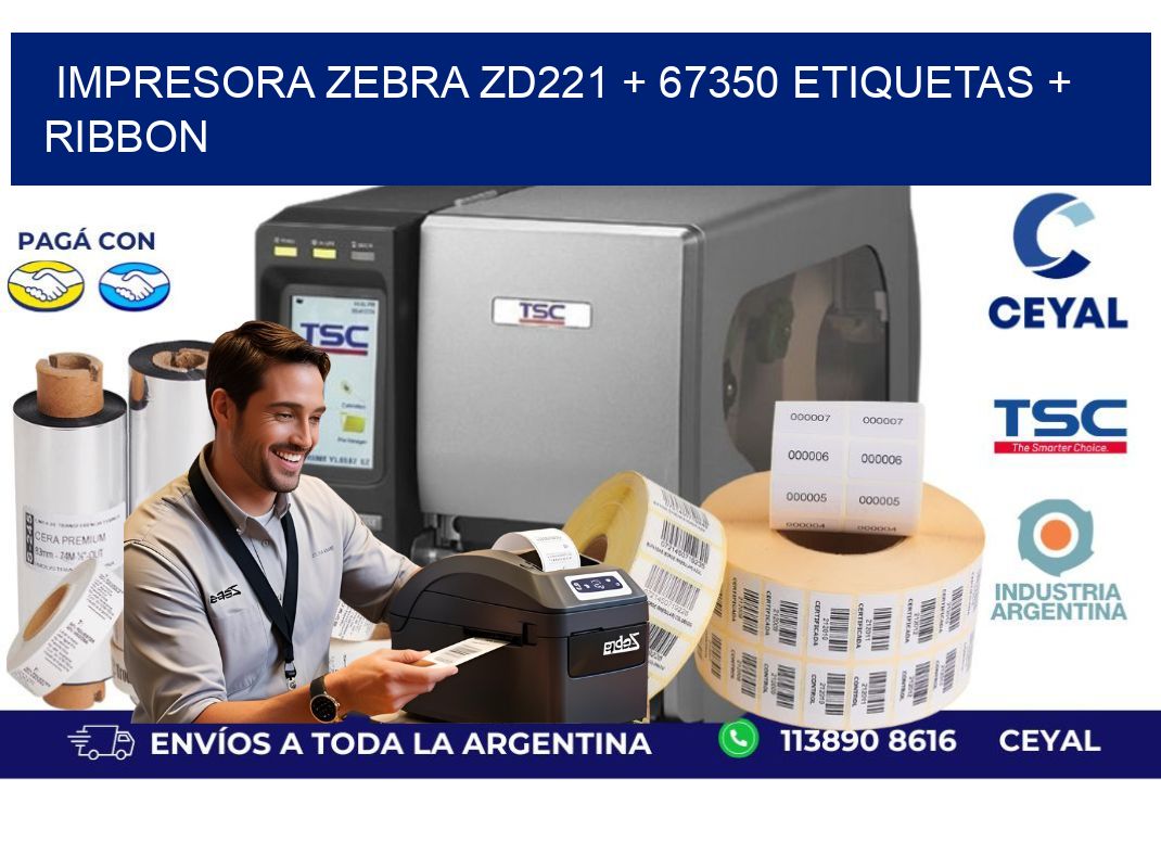 impresora zebra zd221 + 67350 etiquetas + ribbon