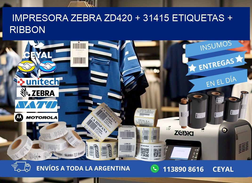 impresora zebra zd420 + 31415 etiquetas + ribbon