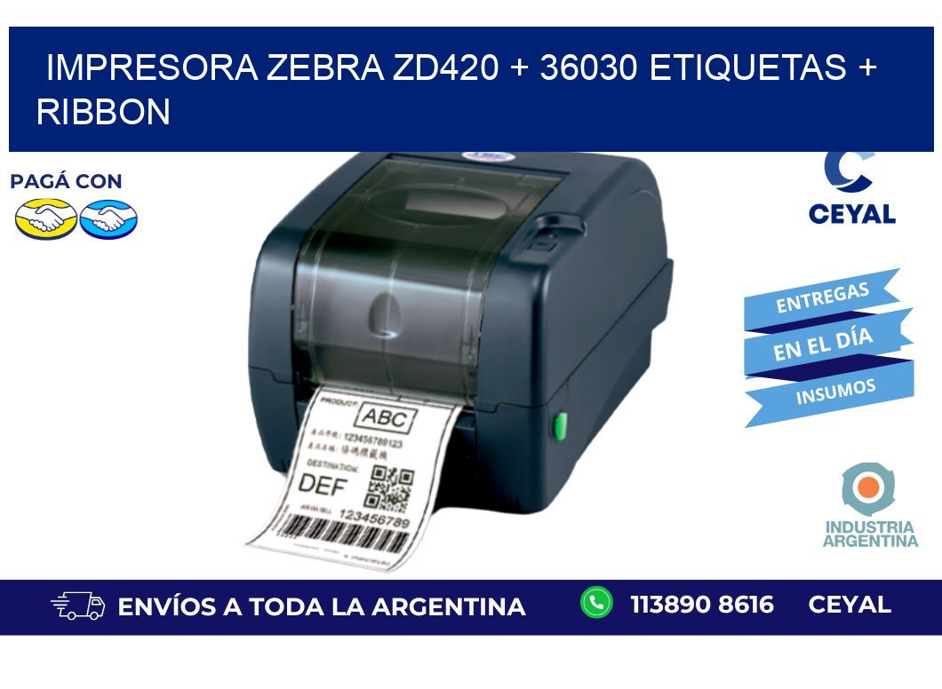impresora zebra zd420 + 36030 etiquetas + ribbon