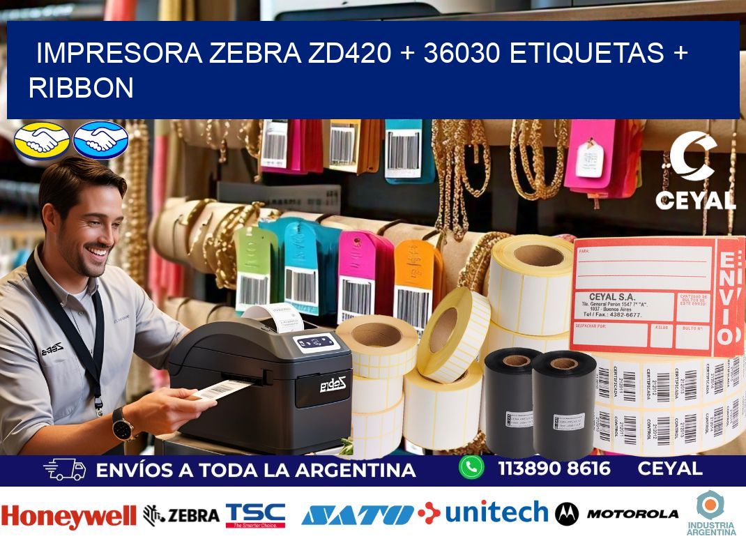 impresora zebra zd420 + 36030 etiquetas + ribbon
