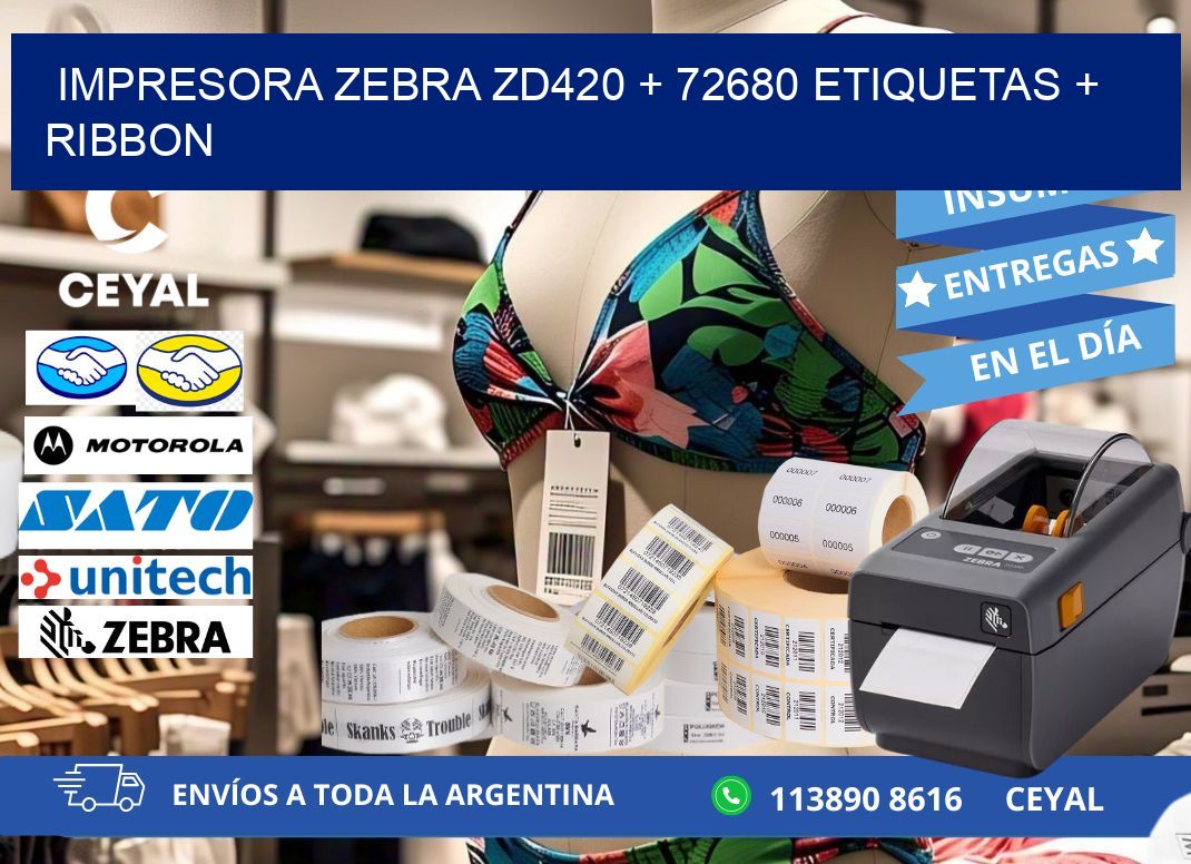 impresora zebra zd420 + 72680 etiquetas + ribbon