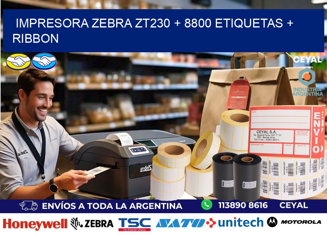 impresora zebra zt230 + 8800 etiquetas + ribbon