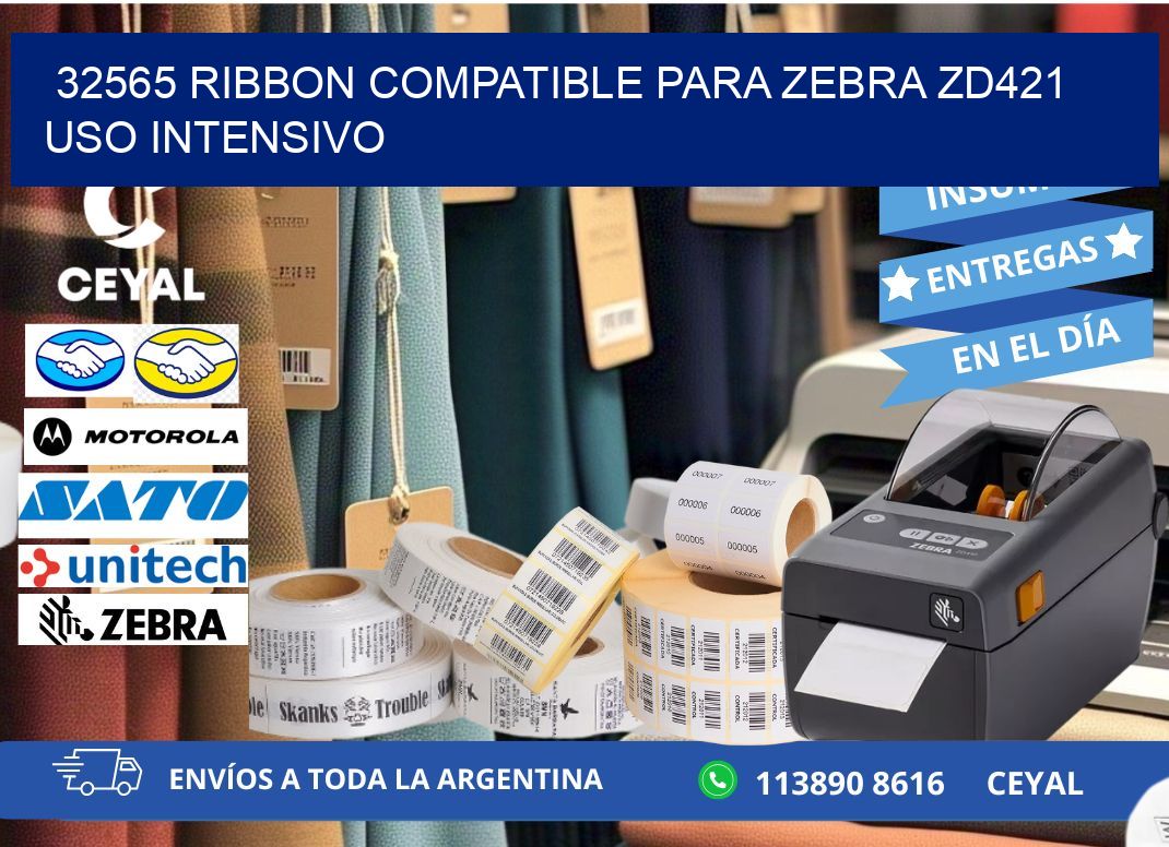 32565 ribbon compatible para zebra zd421 uso intensivo