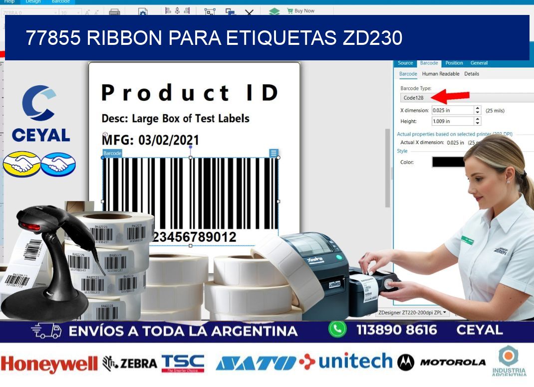77855 ribbon para etiquetas zd230