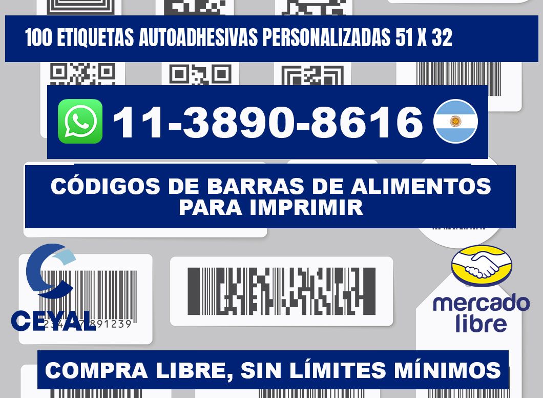100 Etiquetas autoadhesivas personalizadas 51 x 32
