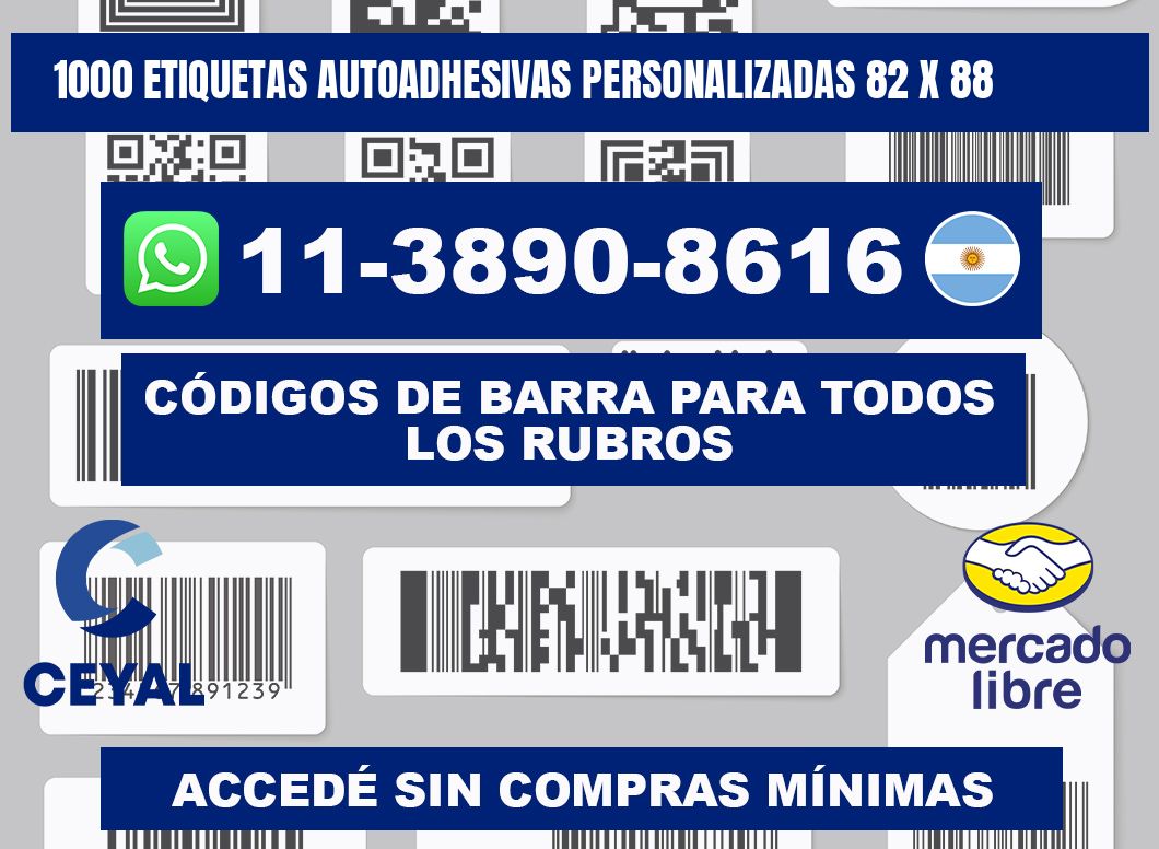 1000 Etiquetas autoadhesivas personalizadas 82 x 88
