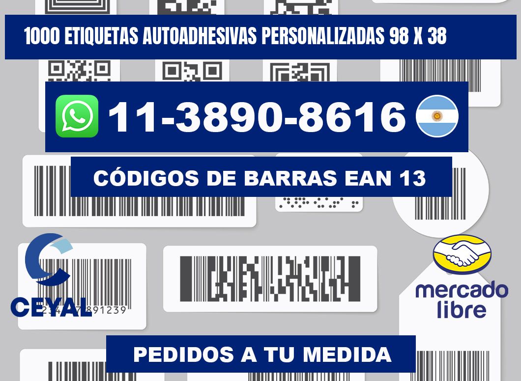 1000 Etiquetas autoadhesivas personalizadas 98 x 38