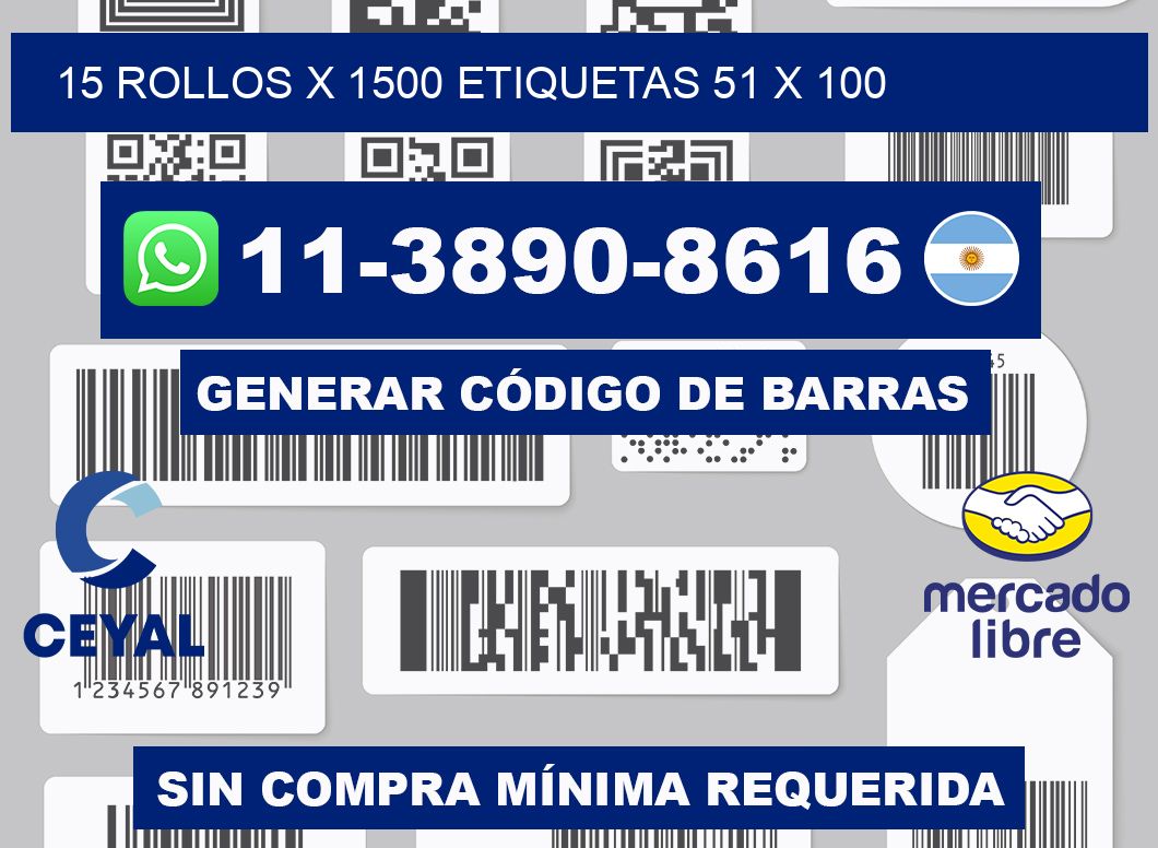 15 rollos x 1500 etiquetas 51 x 100