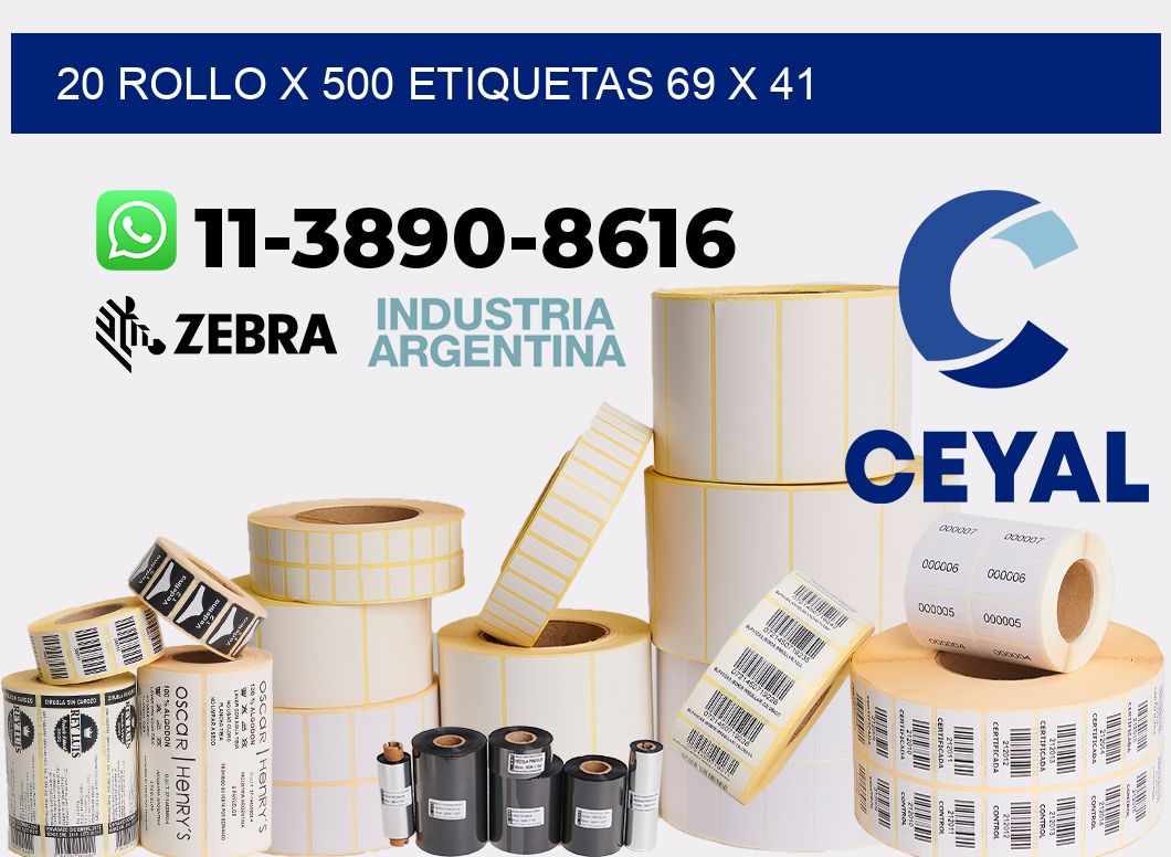 20 rollo x 500 etiquetas 69 x 41
