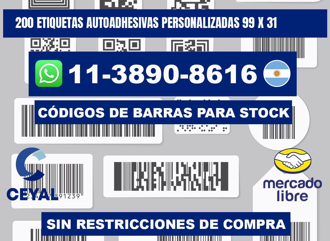 200 Etiquetas autoadhesivas personalizadas 99 x 31