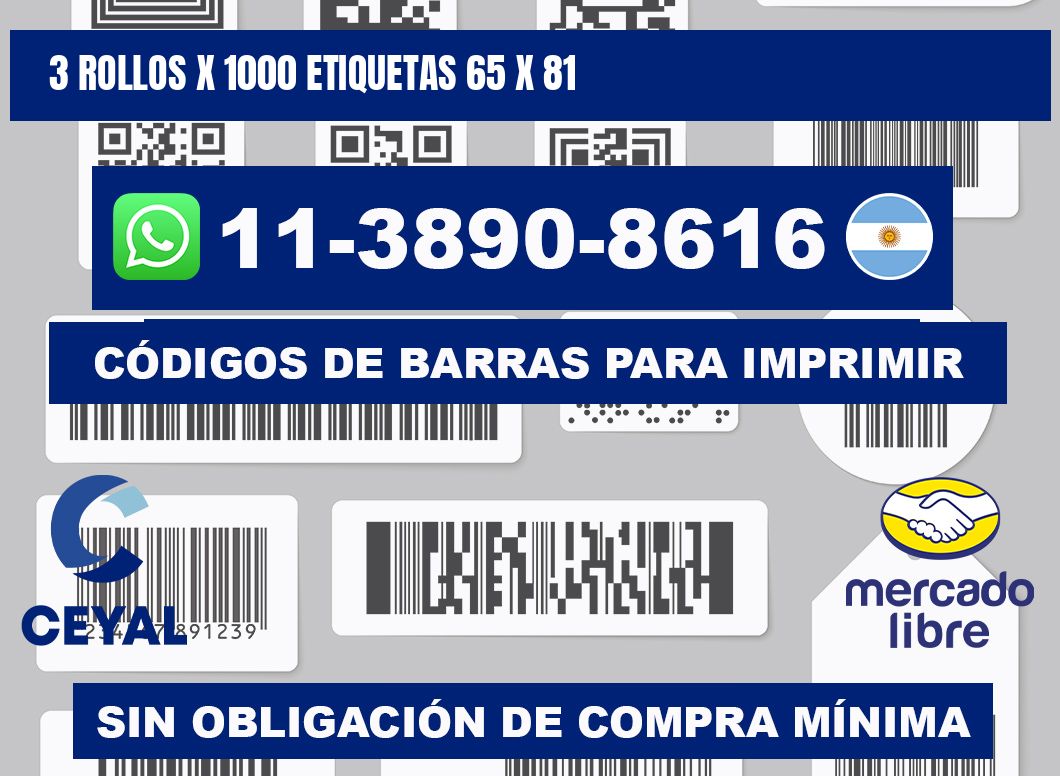 3 rollos x 1000 etiquetas 65 x 81