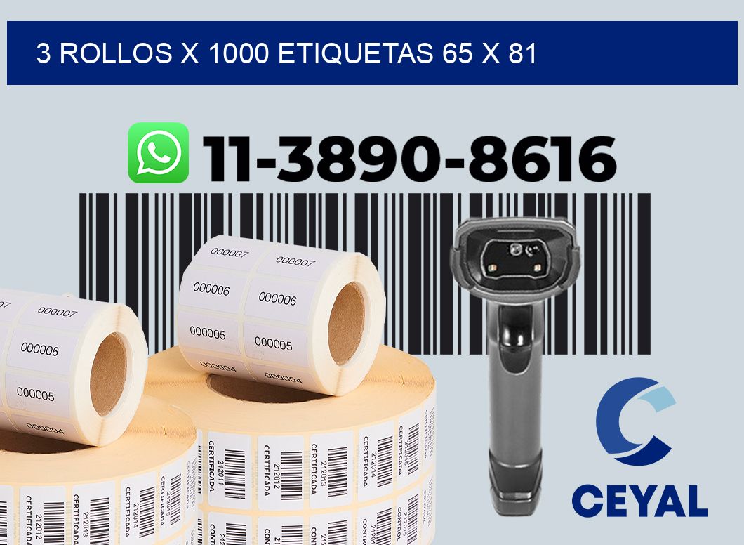 3 rollos x 1000 etiquetas 65 x 81
