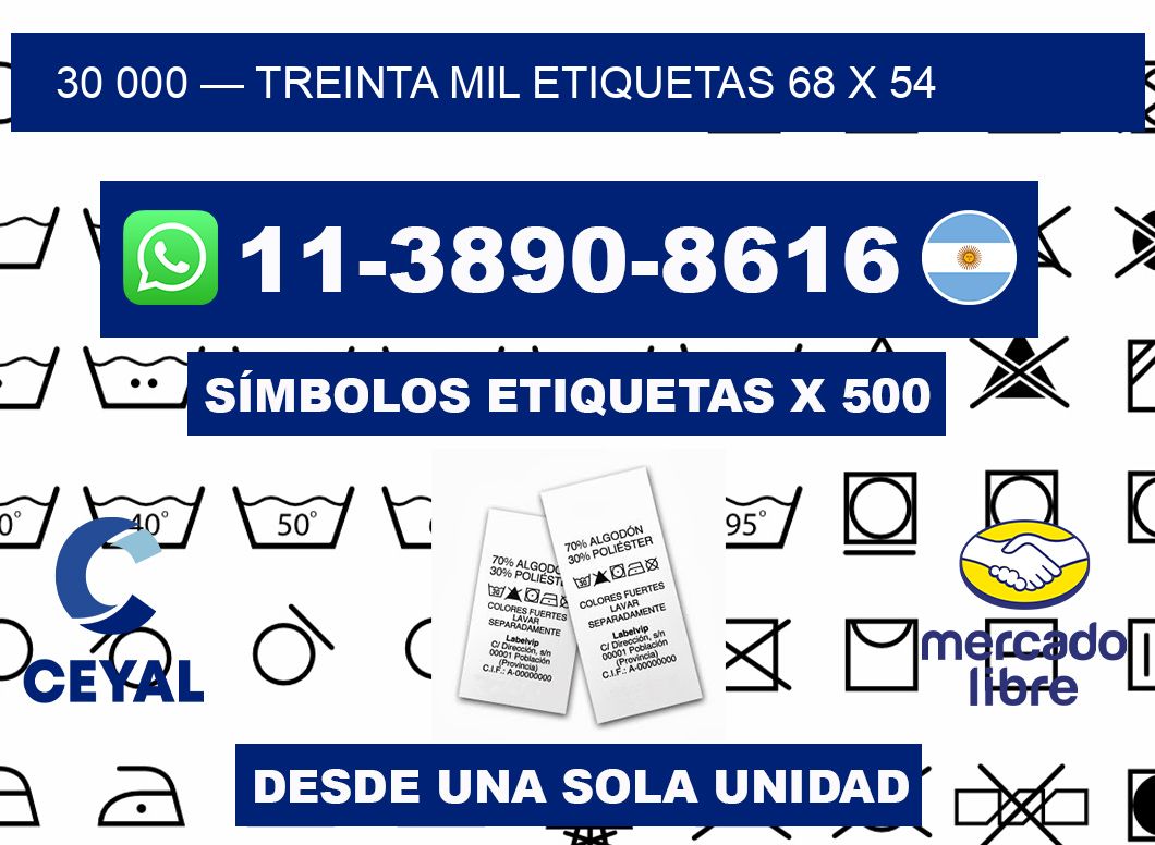 30 000 — treinta mil etiquetas 68 x 54
