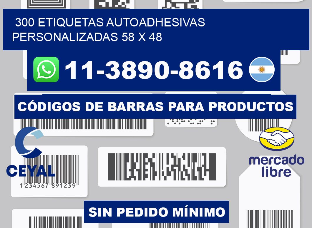 300 Etiquetas autoadhesivas personalizadas 58 x 48
